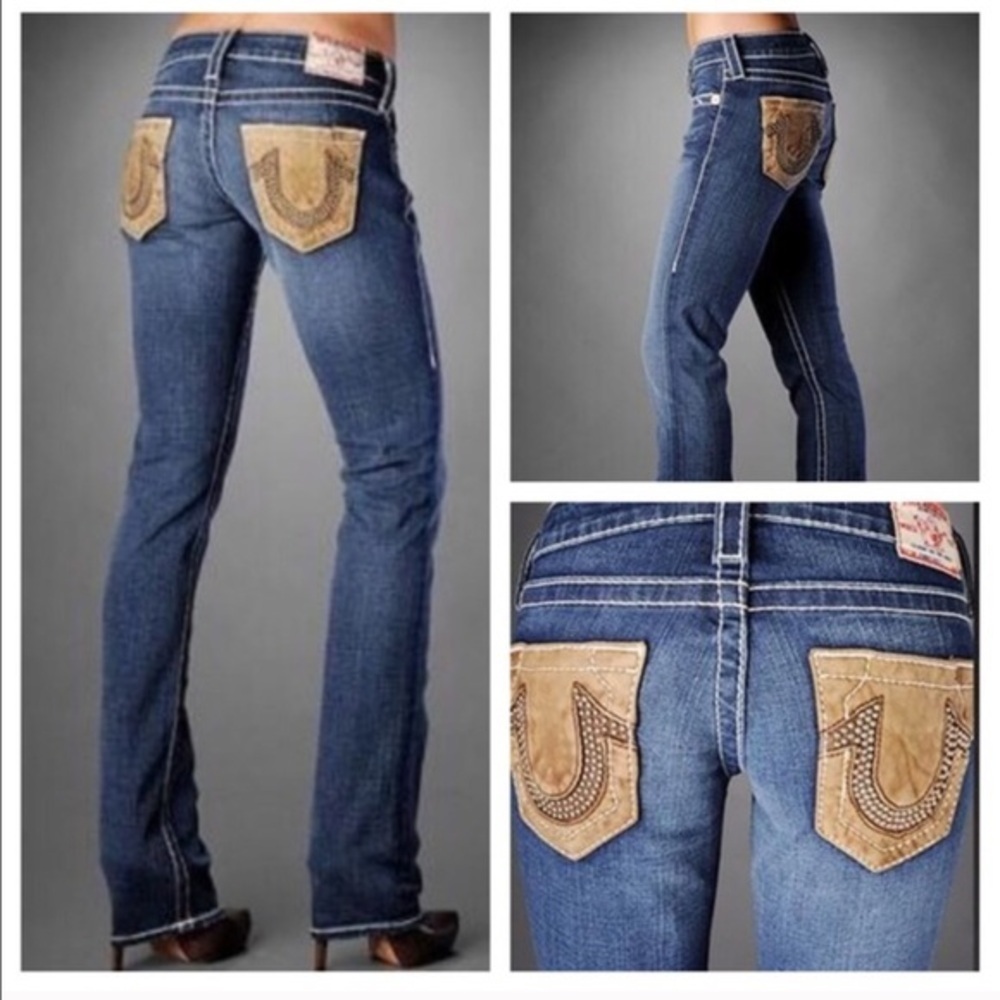 TRUE RELIGION RARE LEATHER POCKET STUDDED JEANS